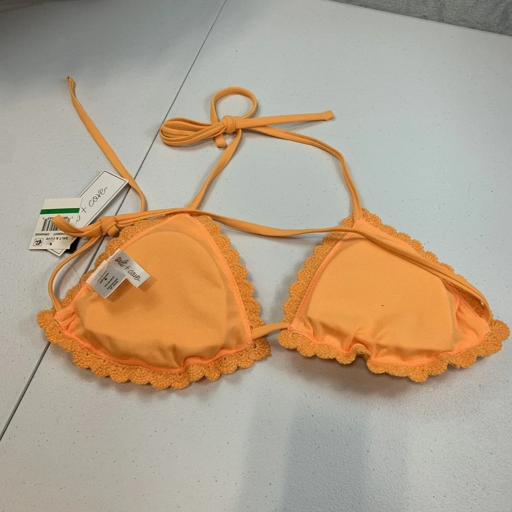 Salt & Cove Junior's Swim Bikini Top L Orange Crochet String Boho Beach